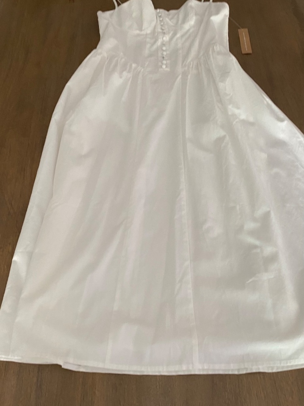 White Midi Sundress with Button Front and Tie Straps - Picture 2 of 2